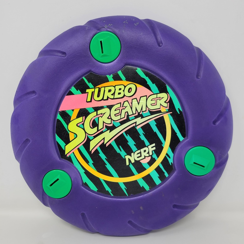 Vintage 1991 Nerf Turbo Screamer Flying Disc Kenner Tonka Purple Green Neon Toy